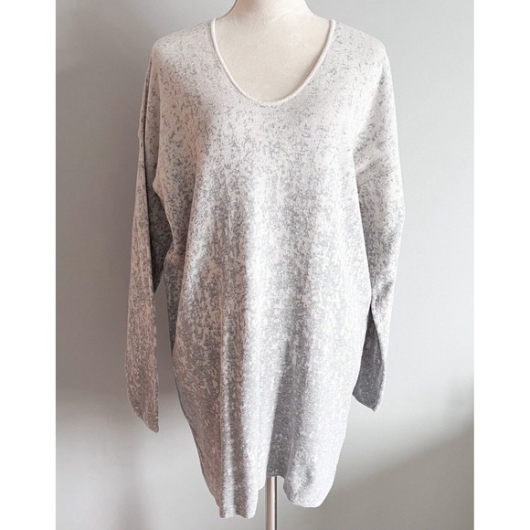 J. Jill Sweaters - Pure Jill Soft Knit Jacquard Ombre Tunic Sweater V-Neck Long Sleeve Gray L